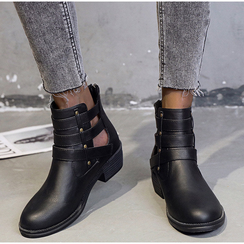 Breathable Square Heels Hollow Out Ankle Boots