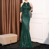 High Neck Mermaid Sequin Party Dress Dark Green / S Partydress-241208