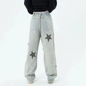 High-Waist Embroidered Wide-Leg Denim Jeans
