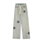 High-Waist Embroidered Wide-Leg Denim Jeans