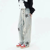 High-Waist Embroidered Wide-Leg Denim Jeans