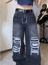 High Street Niche Design Washed Straight Tube Loose Fitting Retro Trendy Women's Jean