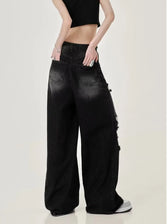 Distressed Wide-Leg Denim Jeans