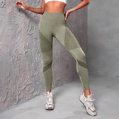 Waist Striped Mesh Fitness Outdoor Running Legging Army Green / S