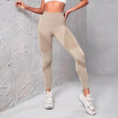 Waist Striped Mesh Fitness Outdoor Running Legging Khaki / S