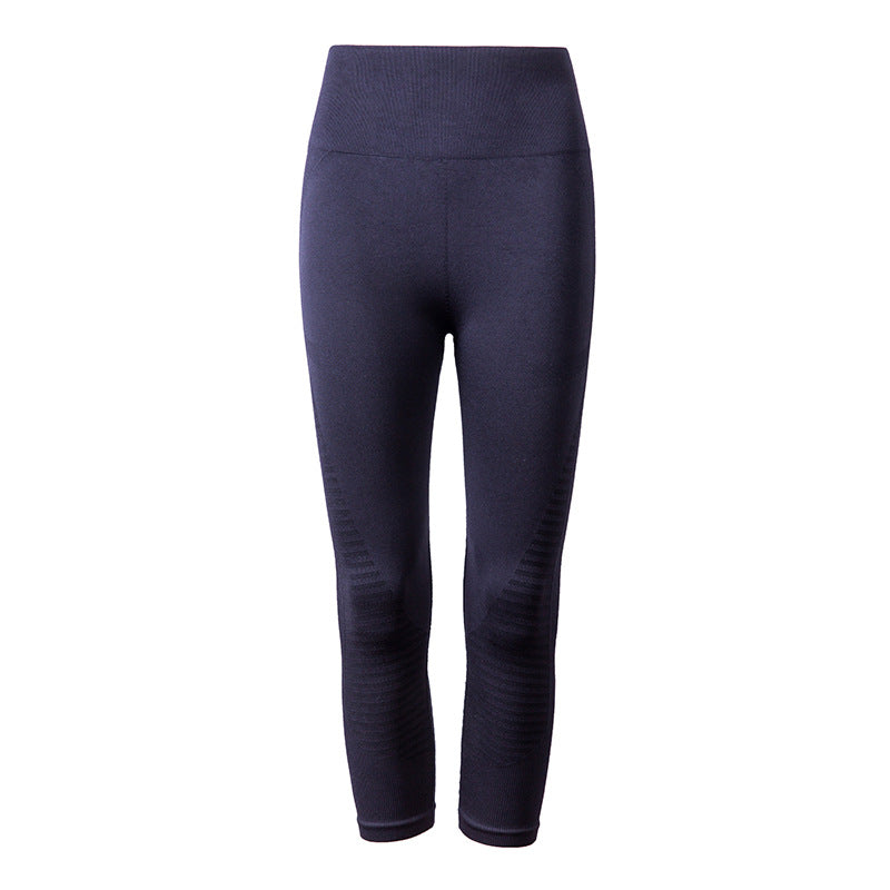 High Waist Seamless Striped Mesh Panel Capri Workout Leggings 7
