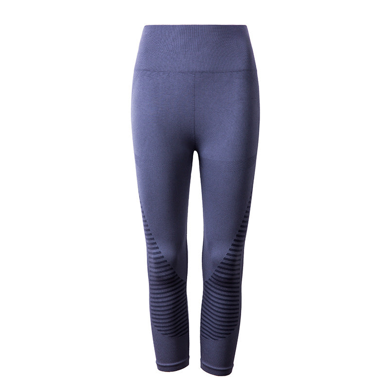 High Waist Seamless Striped Mesh Panel Capri Workout Leggings 6
