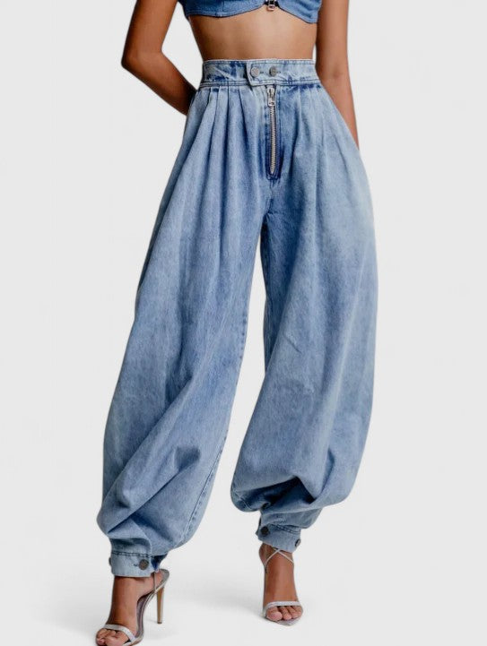 High Waist Balloon Leg Denim Pants