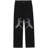 Embroidered Wide-Leg Denim Jeans