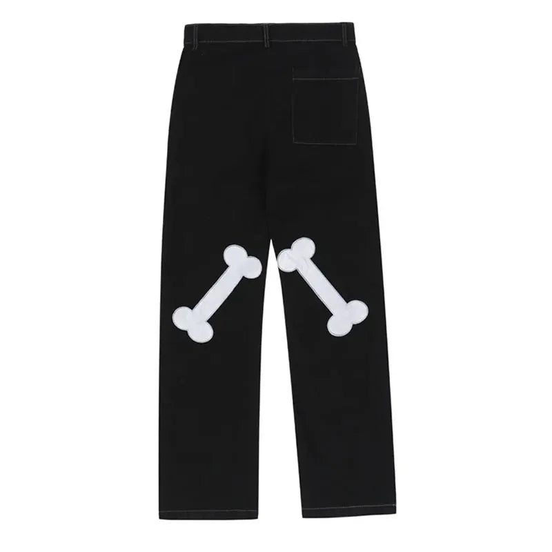 Embroidered Wide-Leg Denim Jeans
