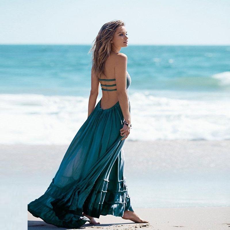 Halter Neck Backless Tiered Maxi Dress