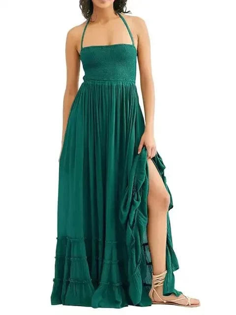 Halter Neck Backless Tiered Maxi Dress 6