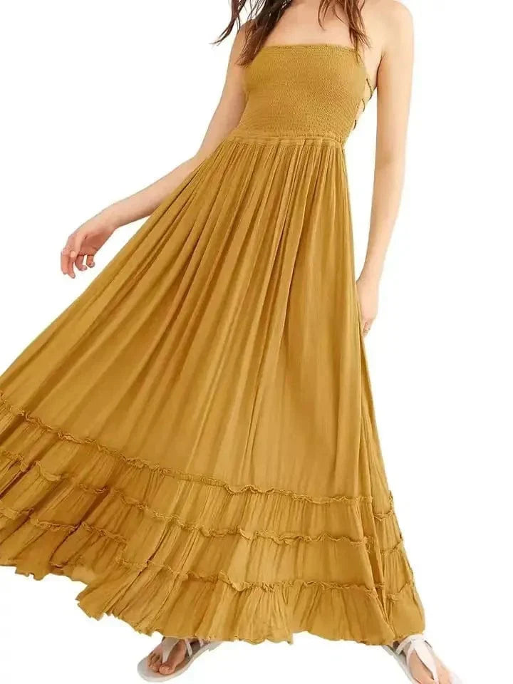 Halter Neck Backless Tiered Maxi Dress 7