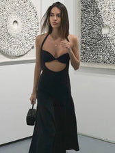 Hollow Backless Slim Sleeveless Party-ready Bandaged Evening Midi Dress