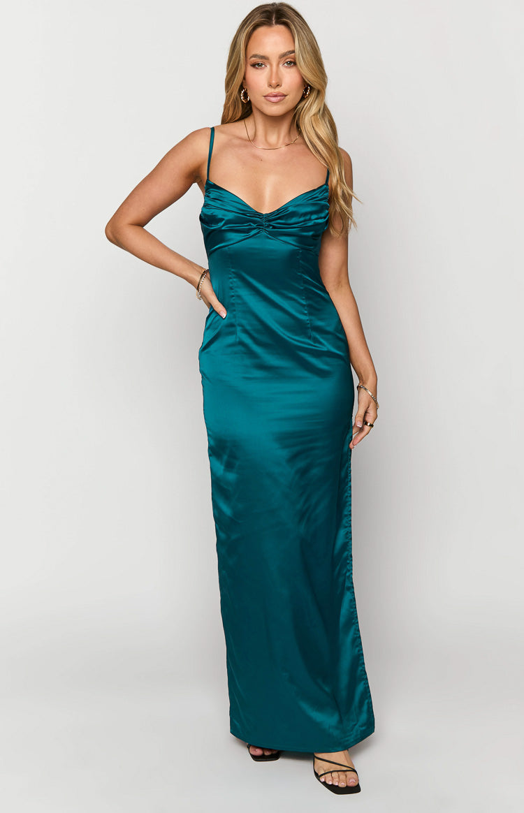 Satin Twist Front Spaghetti Strap Side Split Maxi Dress 2
