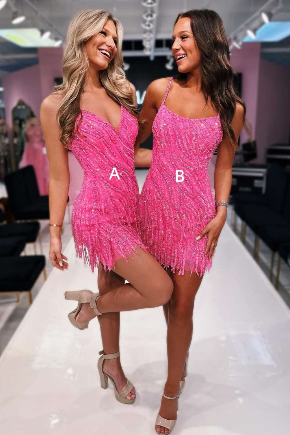 Sparkly Sheath Spaghetti Straps Orange Sequins Short Homecoming Dress with Tassel