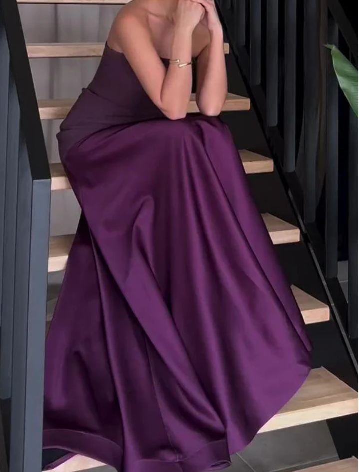 Sexy Strapless Navy Blue Long Prom Dress Formal A Line Evening Dress cc1516