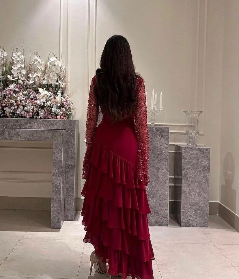 Beautiful Sequins Chiffon Prom Dress Layered Long Party Gown cc2007