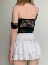 Ruched Pleated Denim Mini Skort