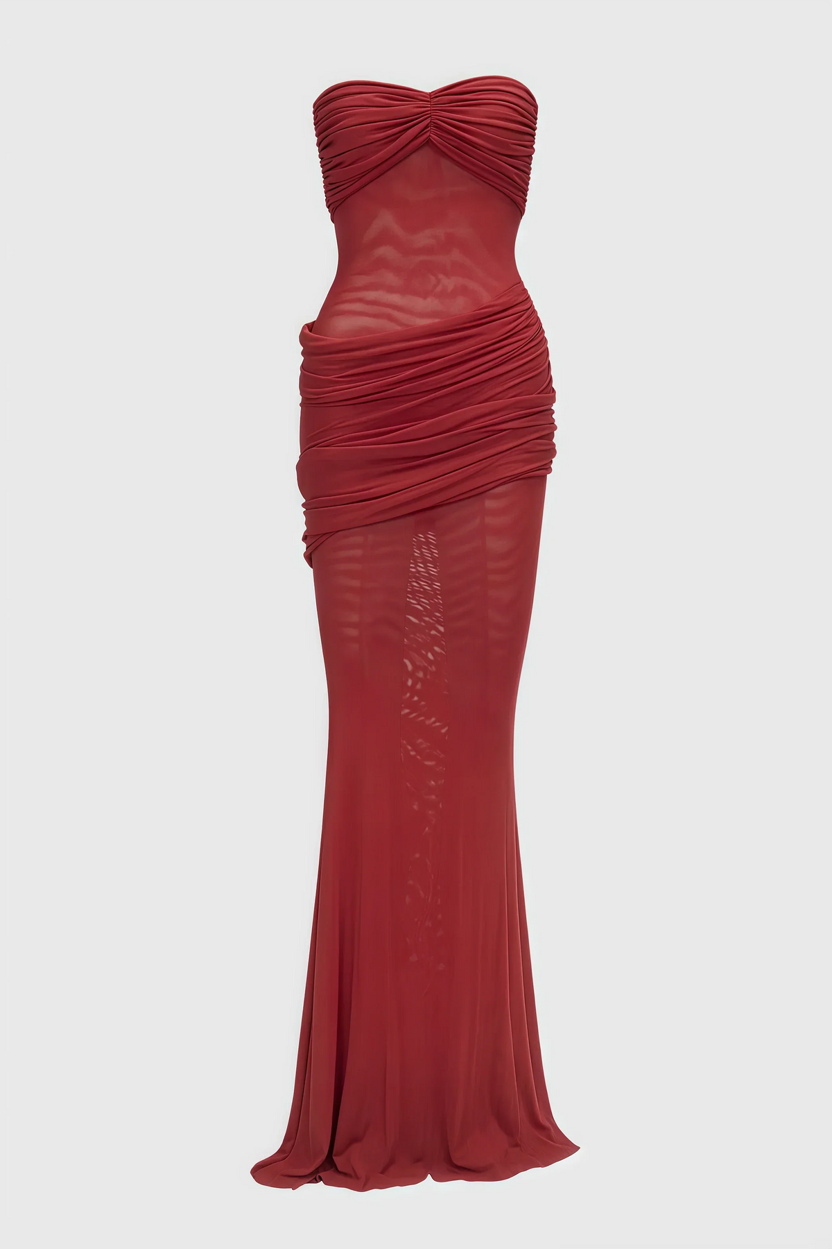 Strapless Twist Bust Ruched Draped Mermaid Maxi Dress 4