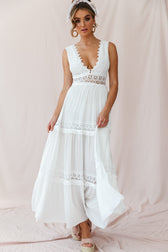 Lace Trim Deep V-Neck Tiered A-Line Maxi Dress 7