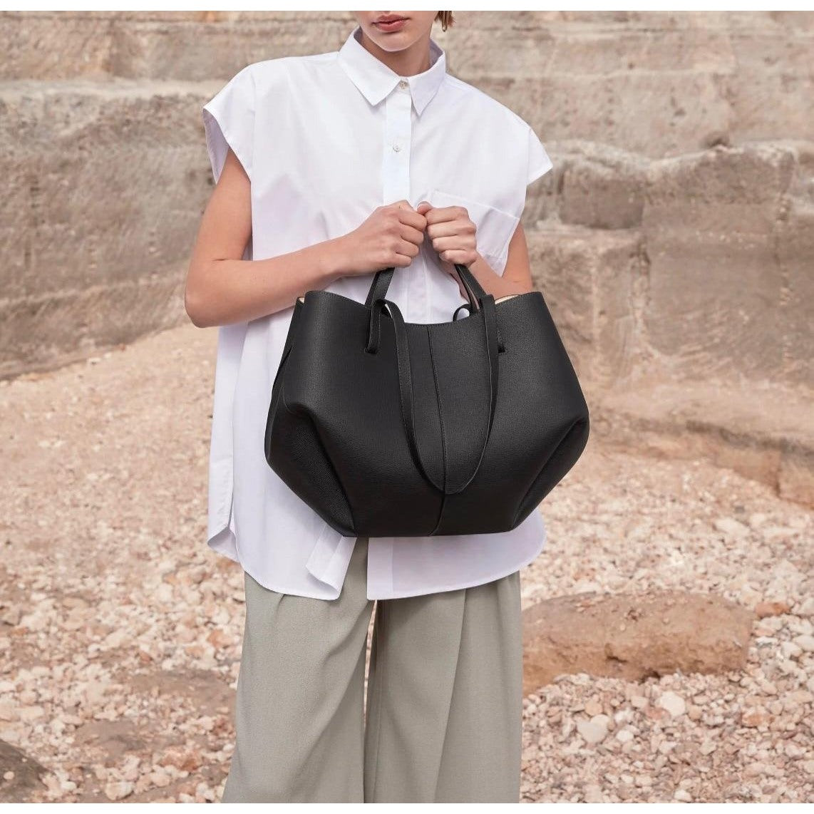 Winged Slouch Faux Leather Tote Bag
