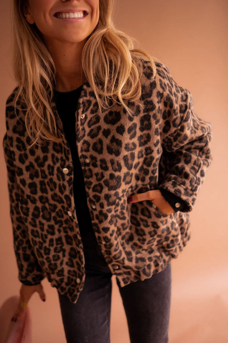 Leopard Print Button Front Cropped Shacket Jacket