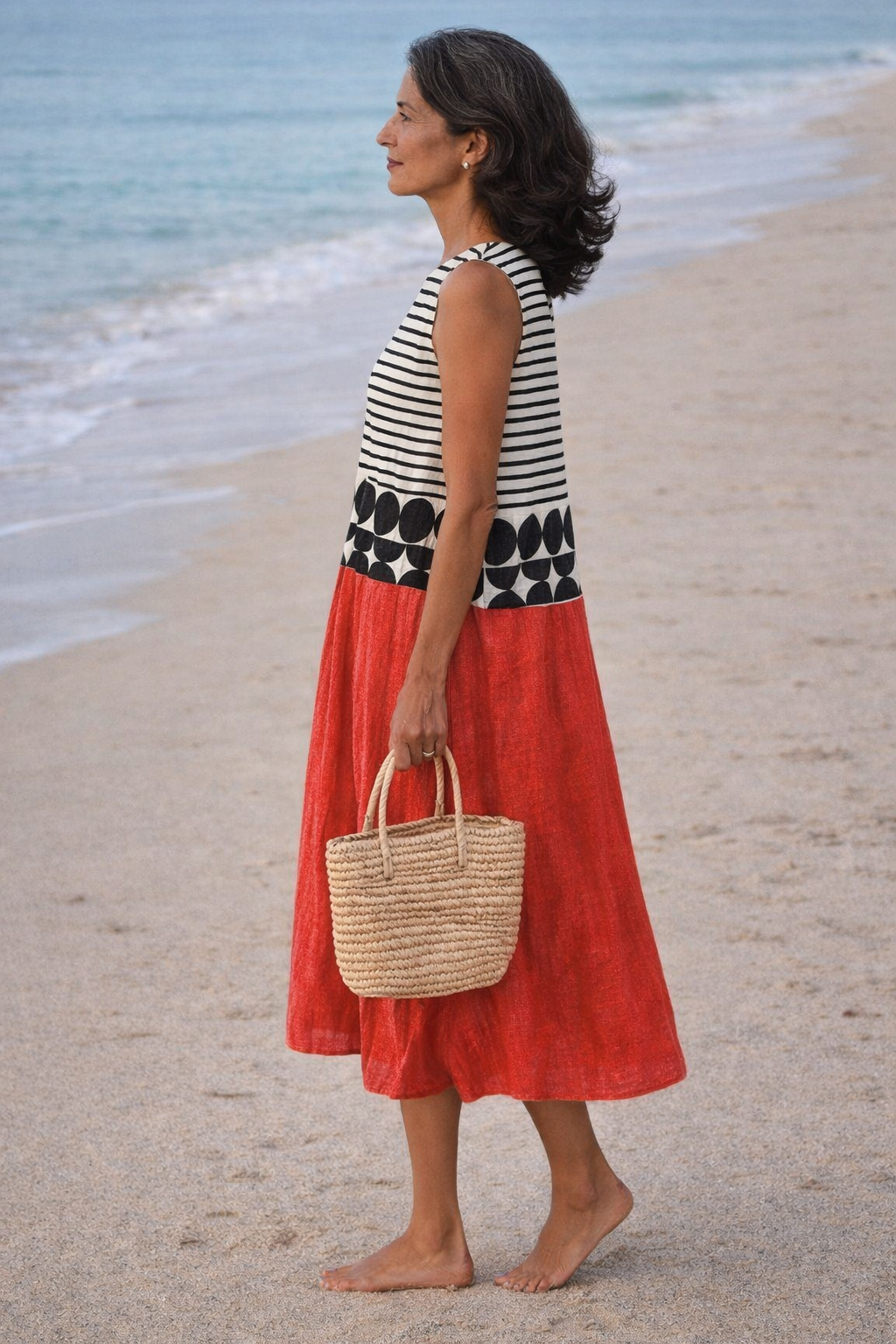 Geometric Colorblock Print Sleeveless Midi Dress