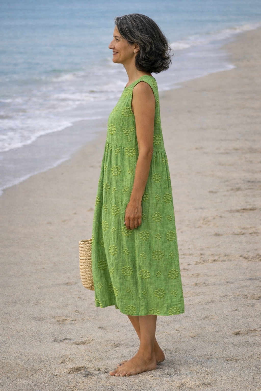Crew Neck Sleeveless Textured Midi Dress