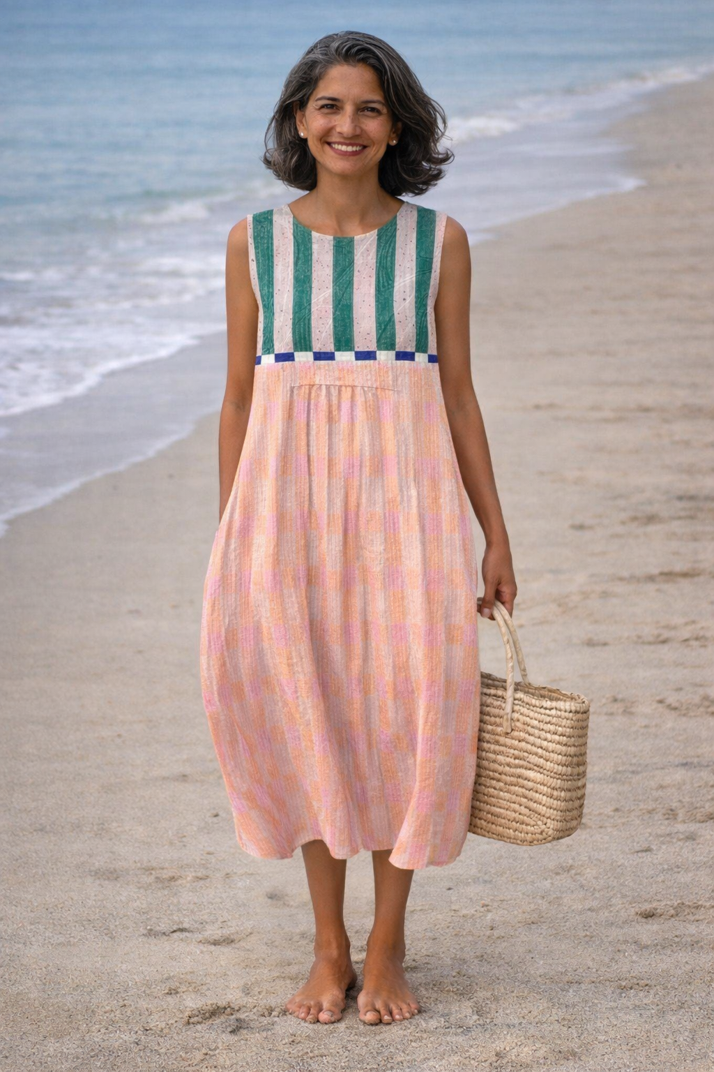 Sleeveless Striped Bodice Midi Dress