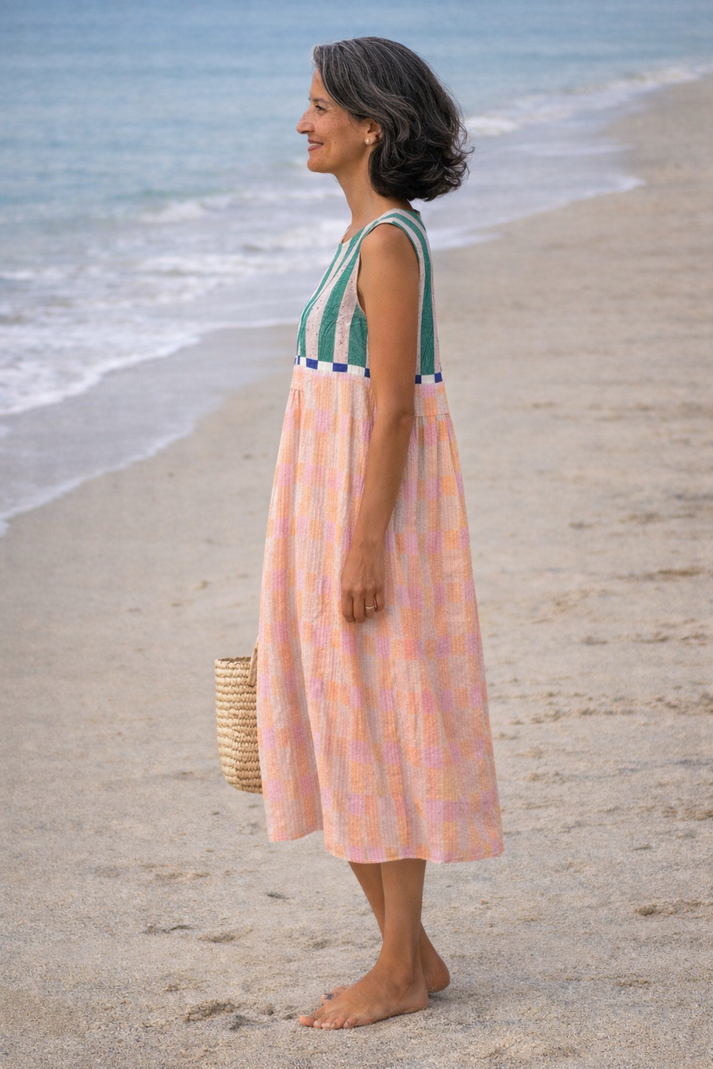 Sleeveless Striped Bodice Midi Dress