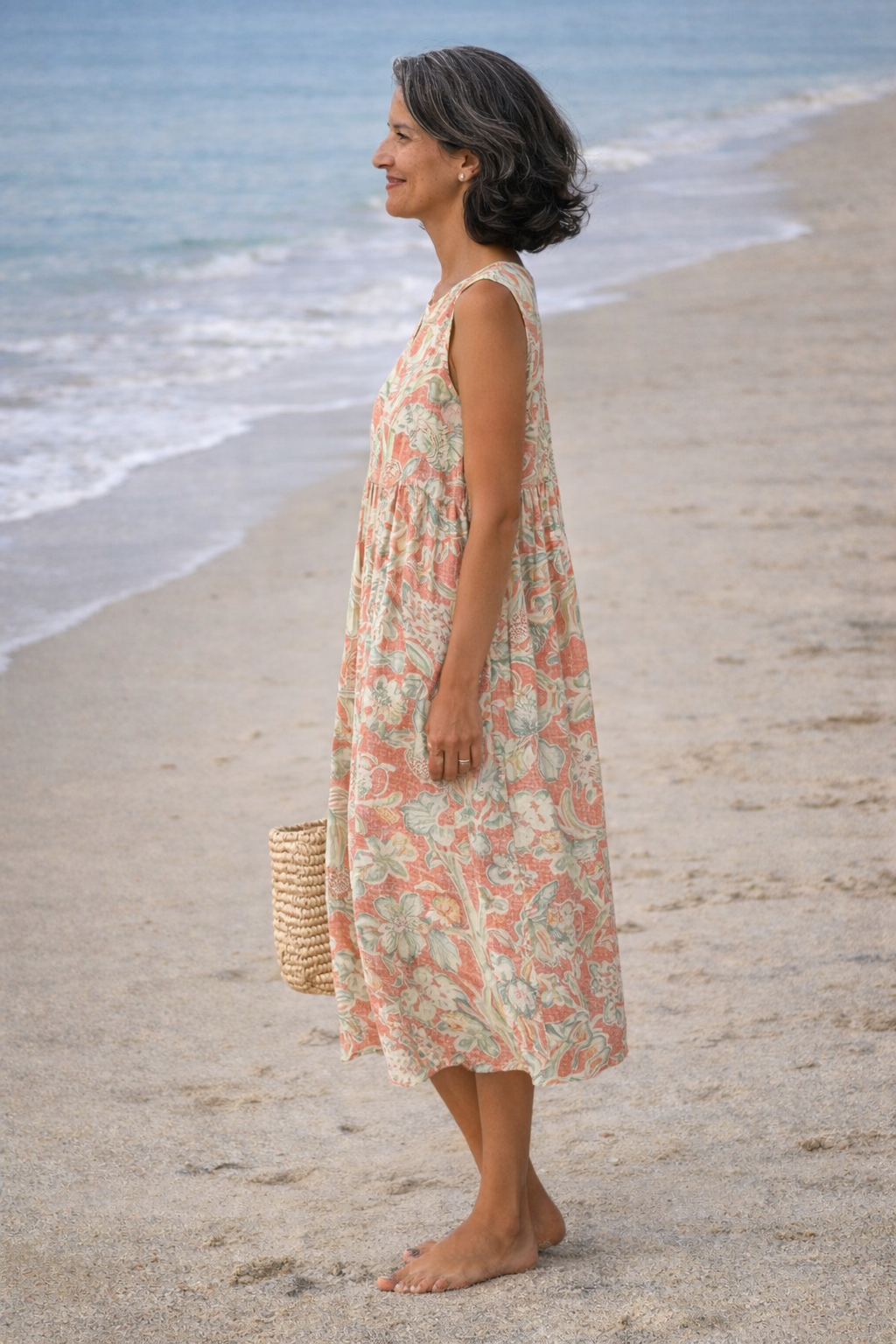 Floral Round Neck Sleeveless Midi Dress