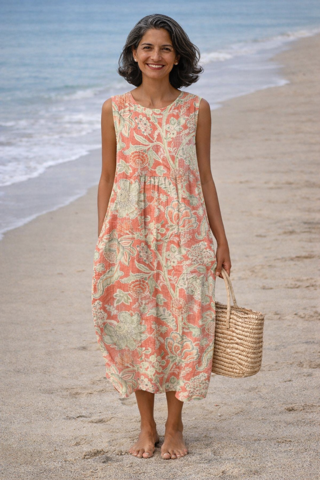 Floral Round Neck Sleeveless Midi Dress