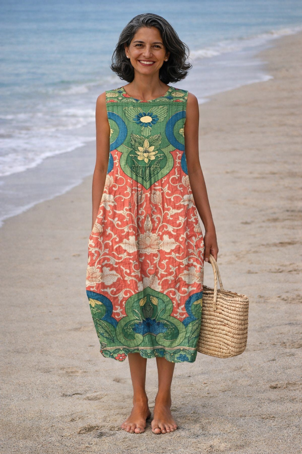 Sleeveless Floral Print Cocoon Midi Dress