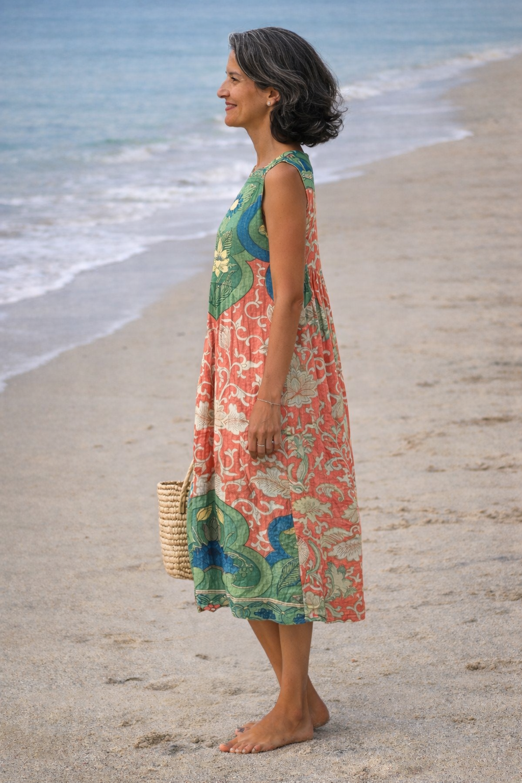 Sleeveless Floral Print Cocoon Midi Dress