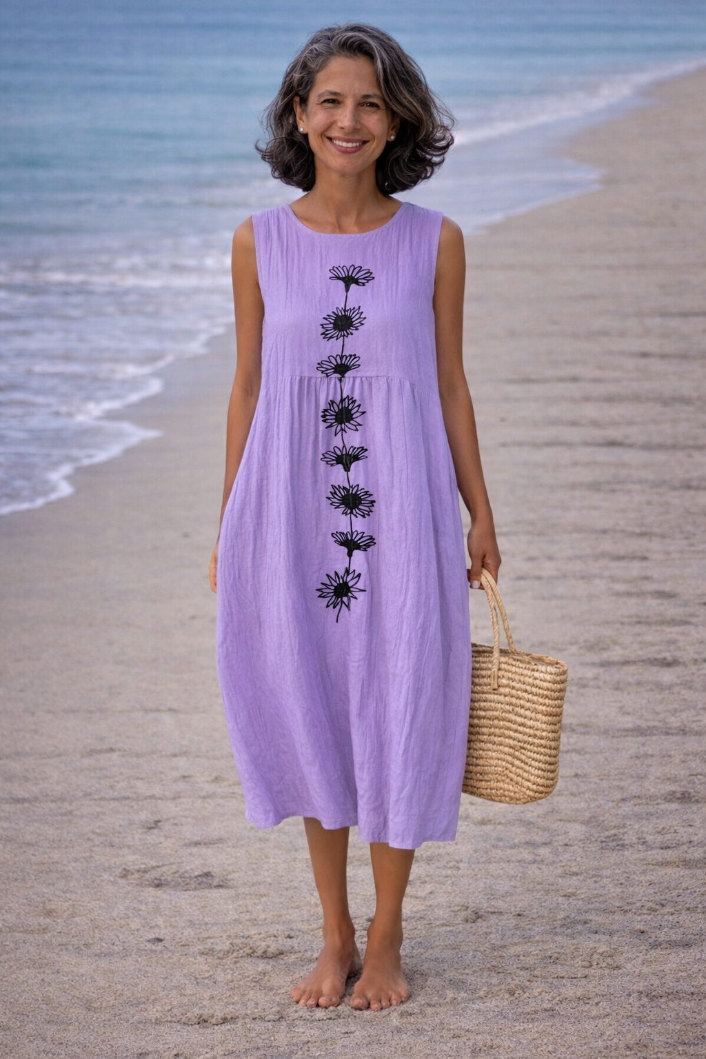 Sleeveless Floral Print Pocket Midi Dress