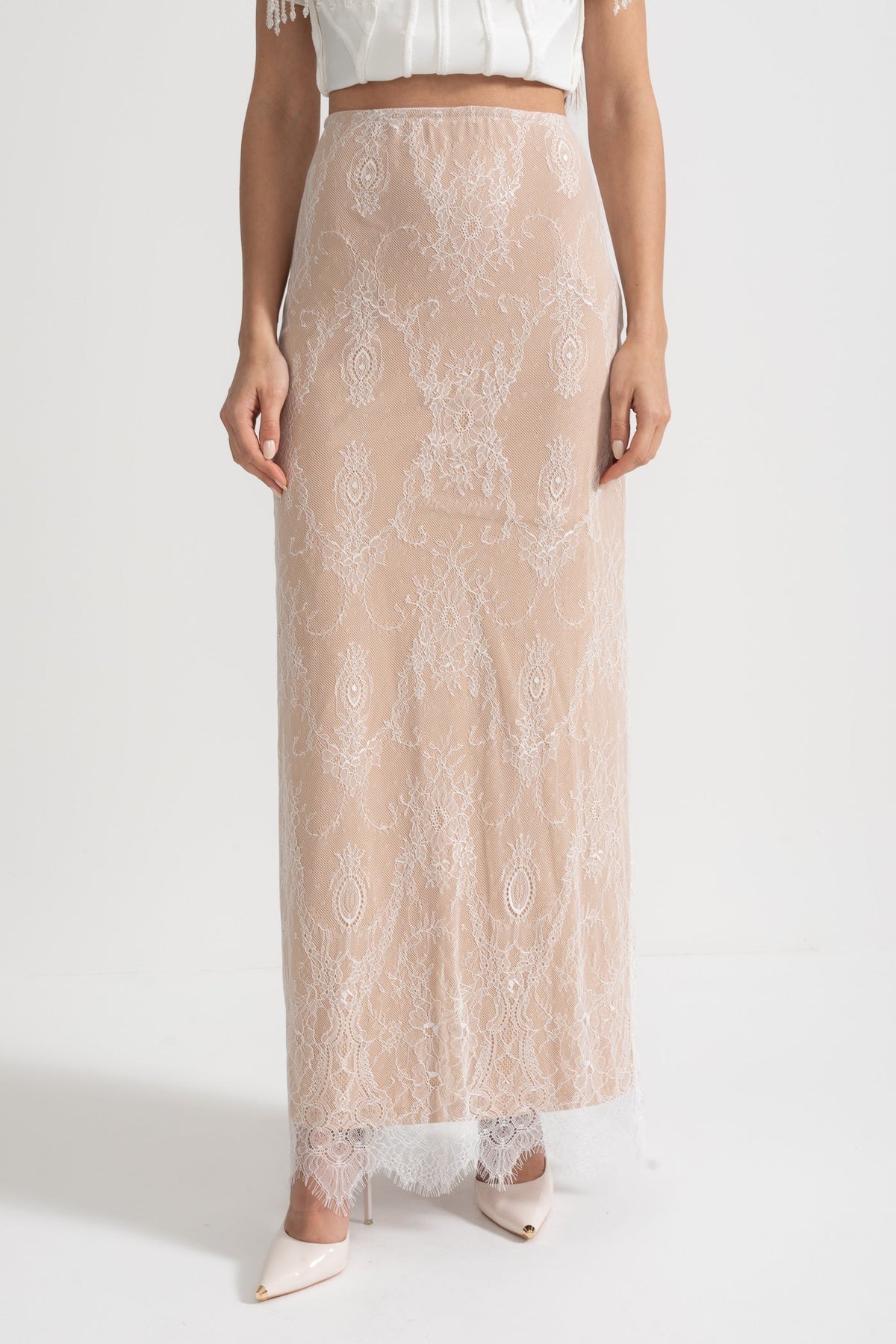 Strapless Beaded Fringe Peplum Corset Lace Maxi Dress 14