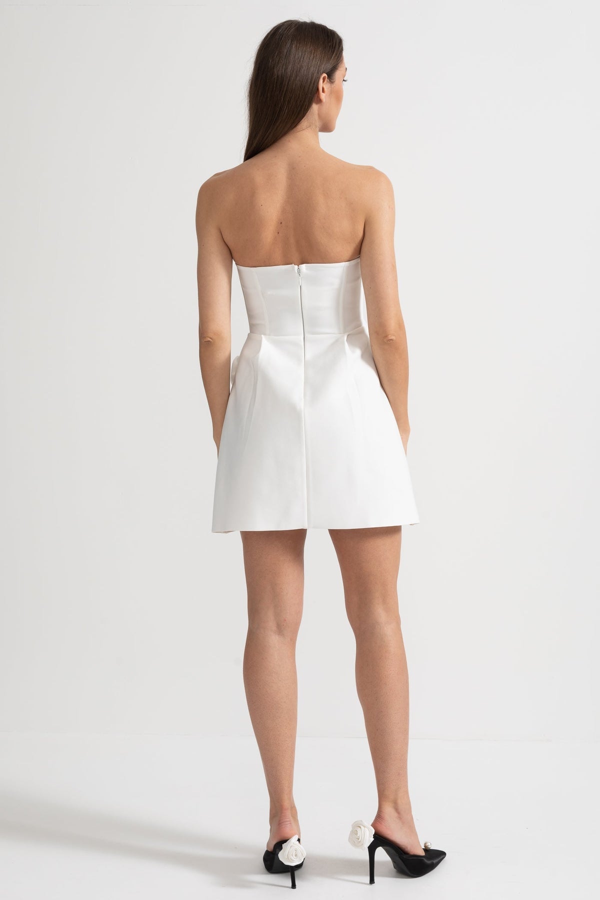 Strapless Rosette Applique Corset Structured A-Line Mini Dress 7