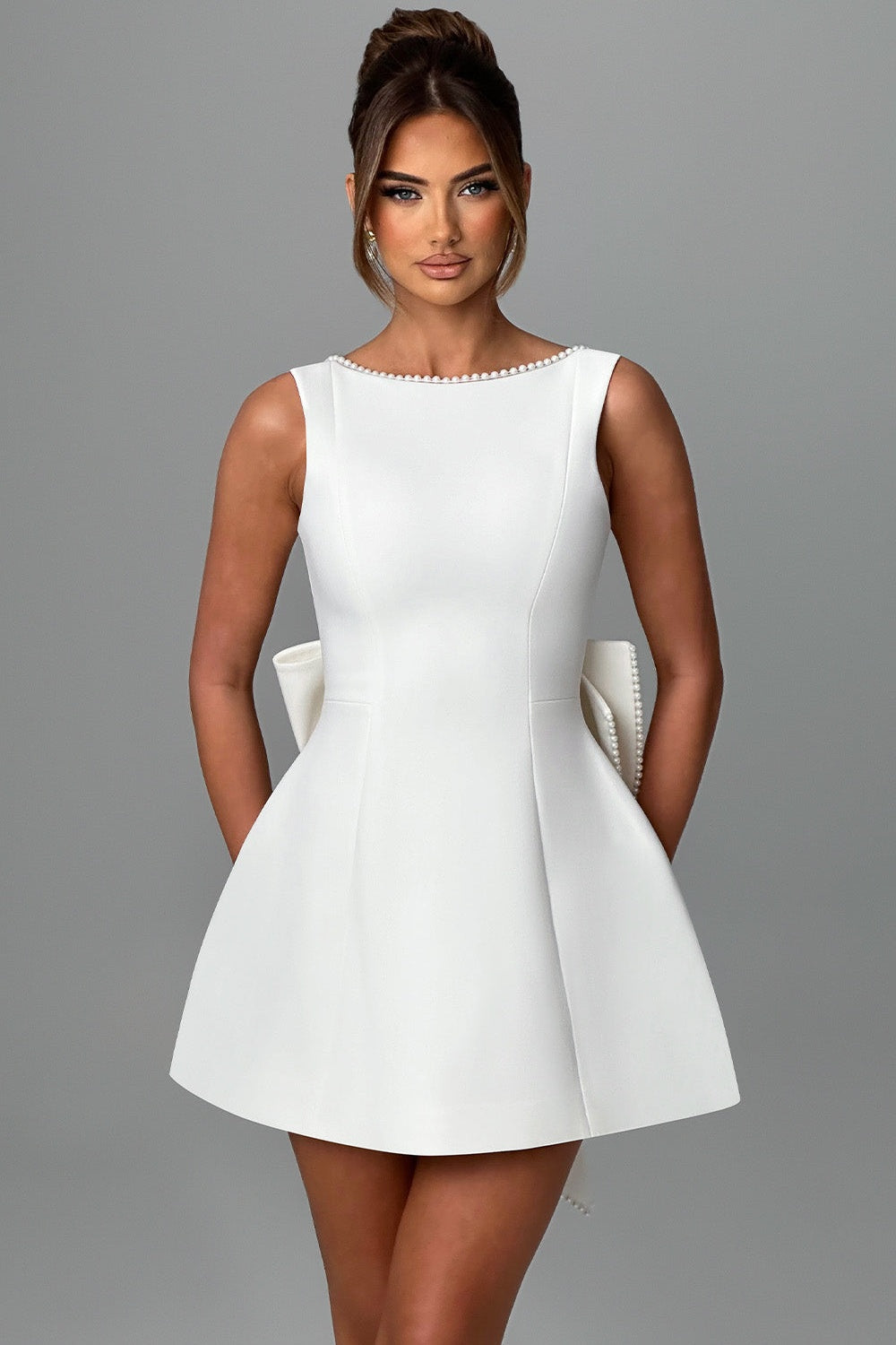 Cecila Bowknot Pearl Backless Mini Dress 2