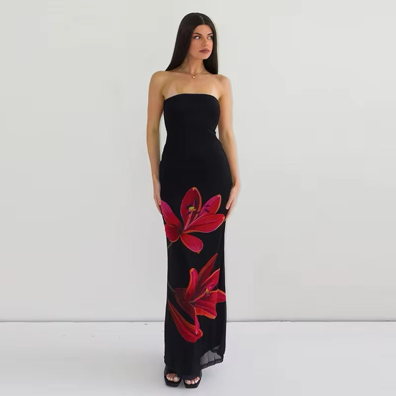 Strapless Floral Print Bodycon Maxi Dress 7