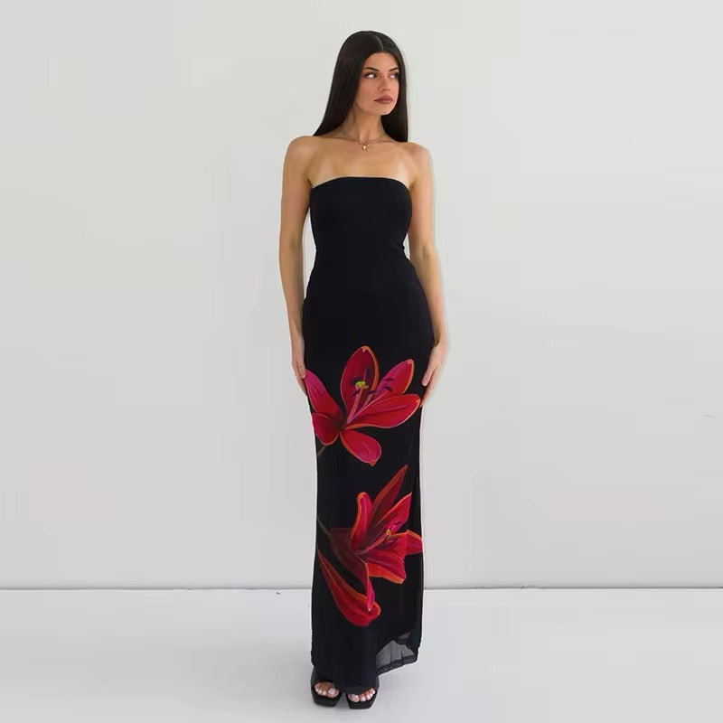 Strapless Floral Print Bodycon Maxi Dress 3