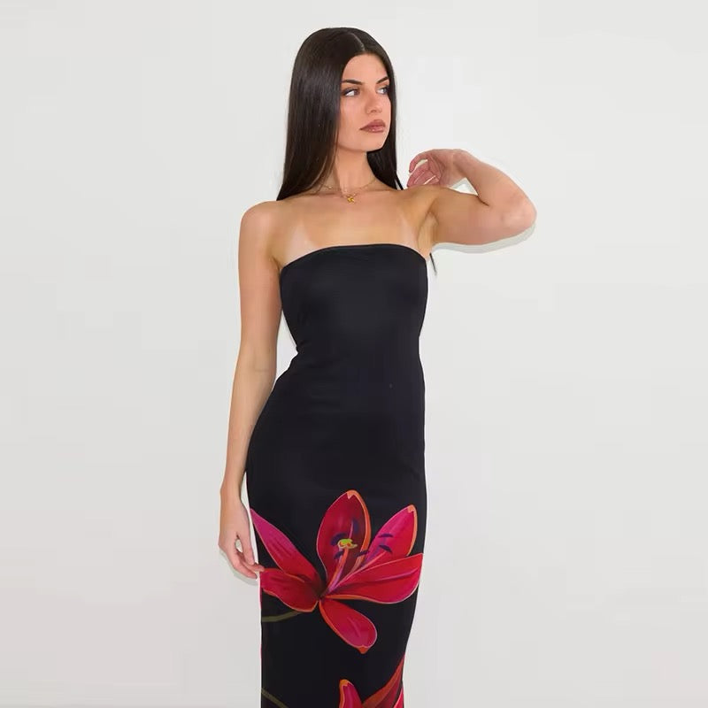 Strapless Floral Print Bodycon Maxi Dress 4