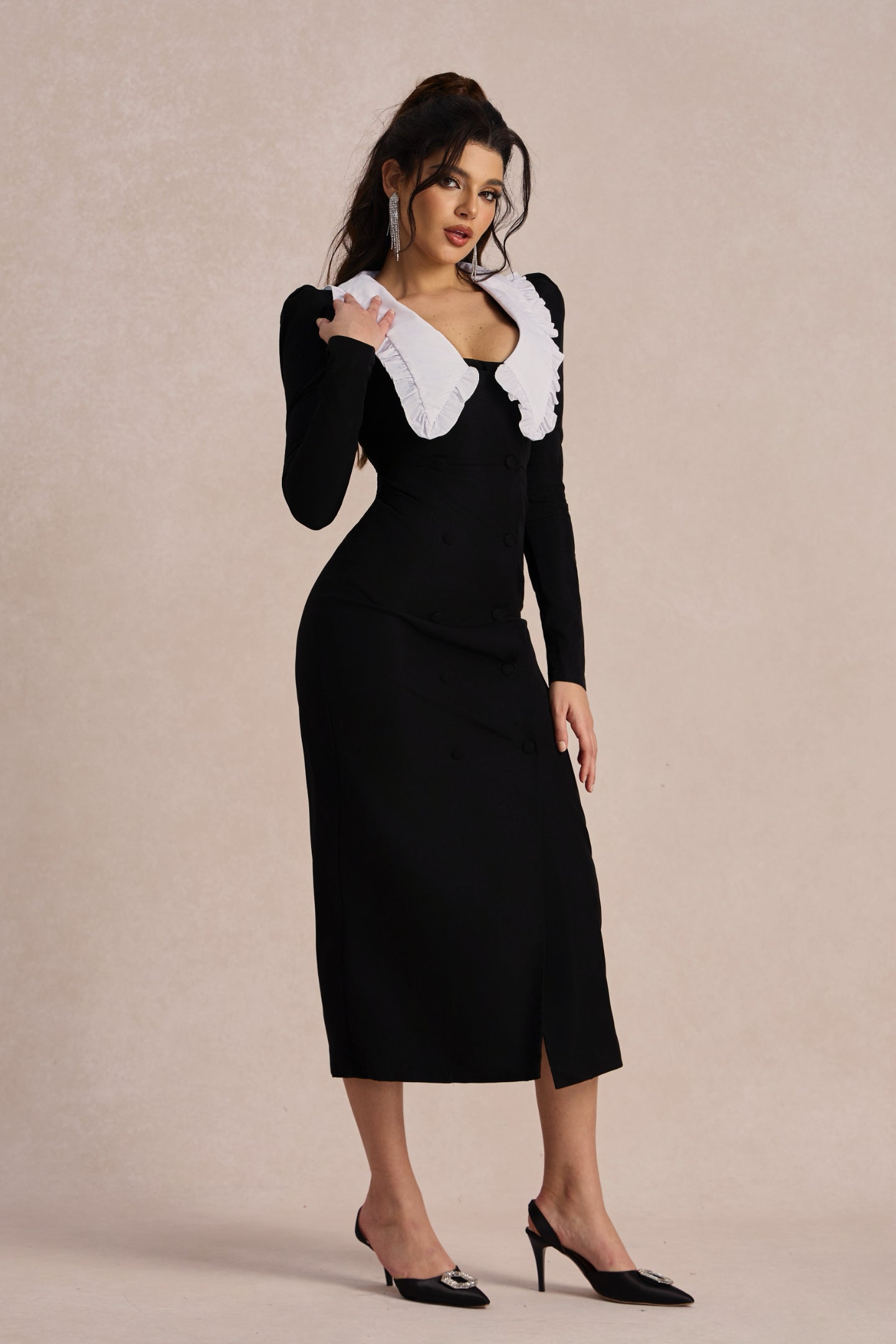 Peter Kathy Pan Collar V-neck Midi Dress