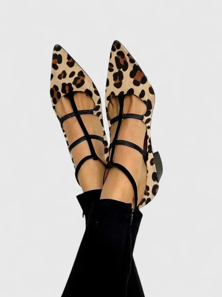 Pointed Toe Caged Cross Strap Suede Look Low Heel Pumps