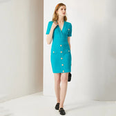 Aureta Knitted Stylish Mini Dress Sky Blue / M Dress