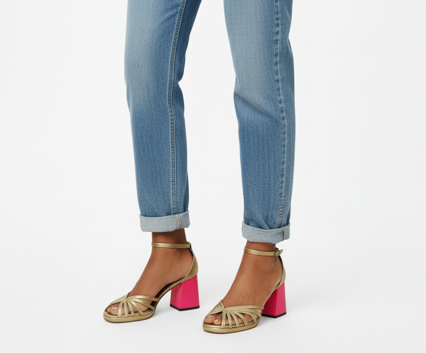 Open Toe Strappy Ankle Strap Block Heel Sandals