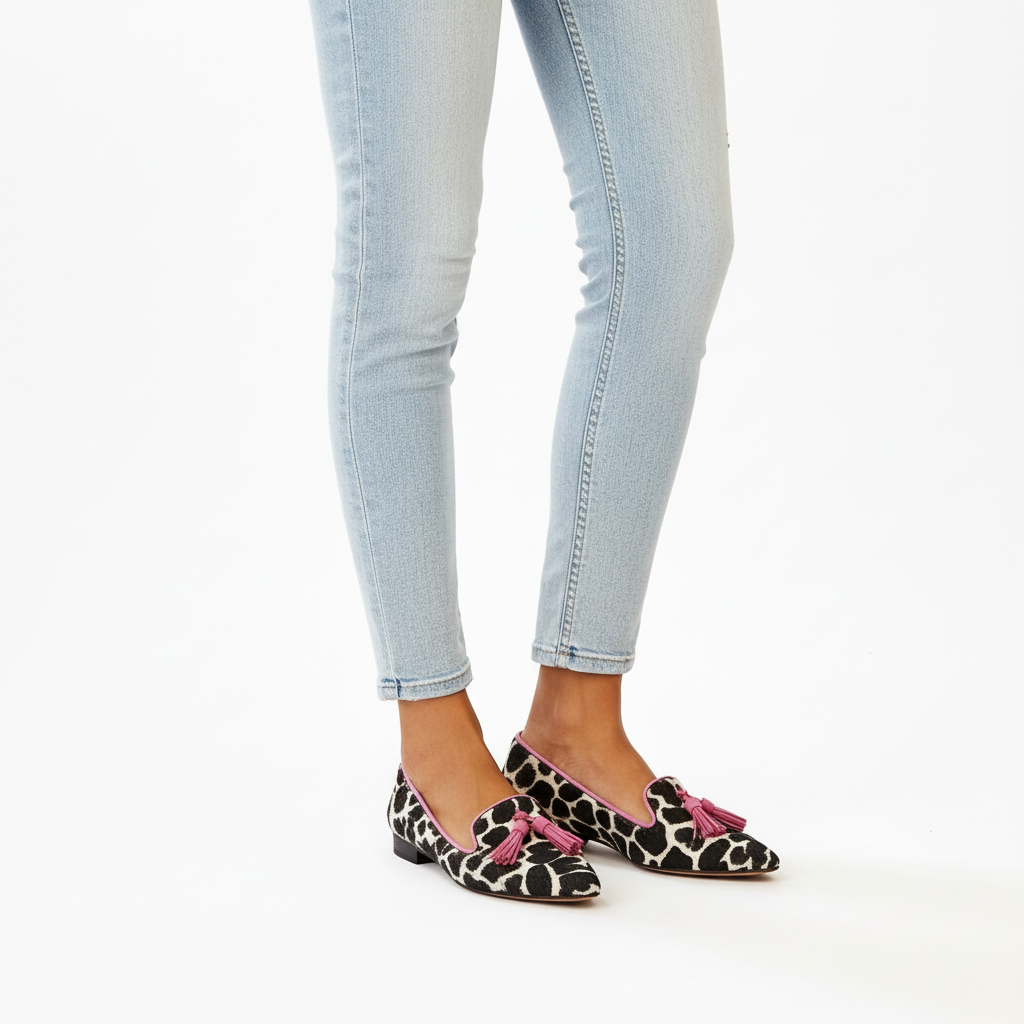 Animal Print Tassel Pointed Toe Loafer Flats