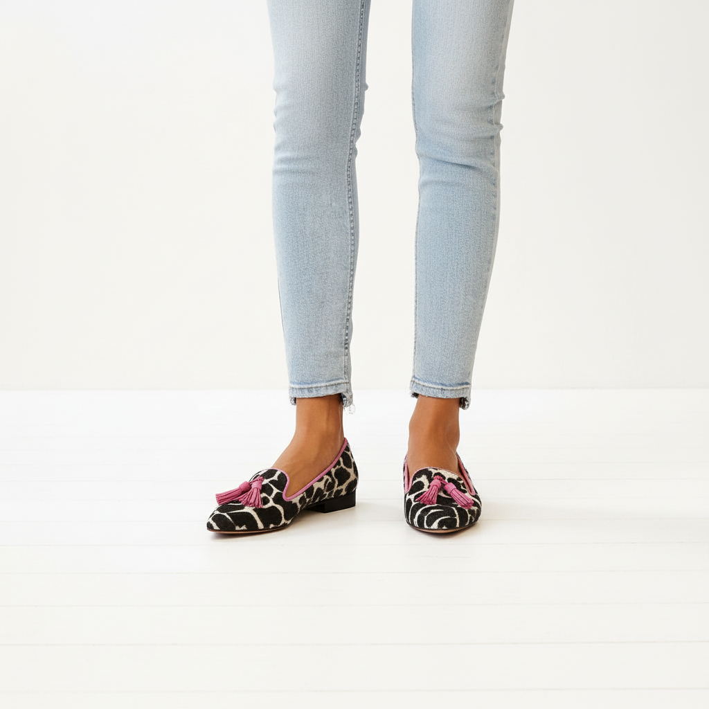 Animal Print Tassel Pointed Toe Loafer Flats