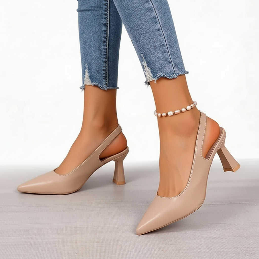 Pointed Toe Slingback Flared Stiletto Heel Pumps 15