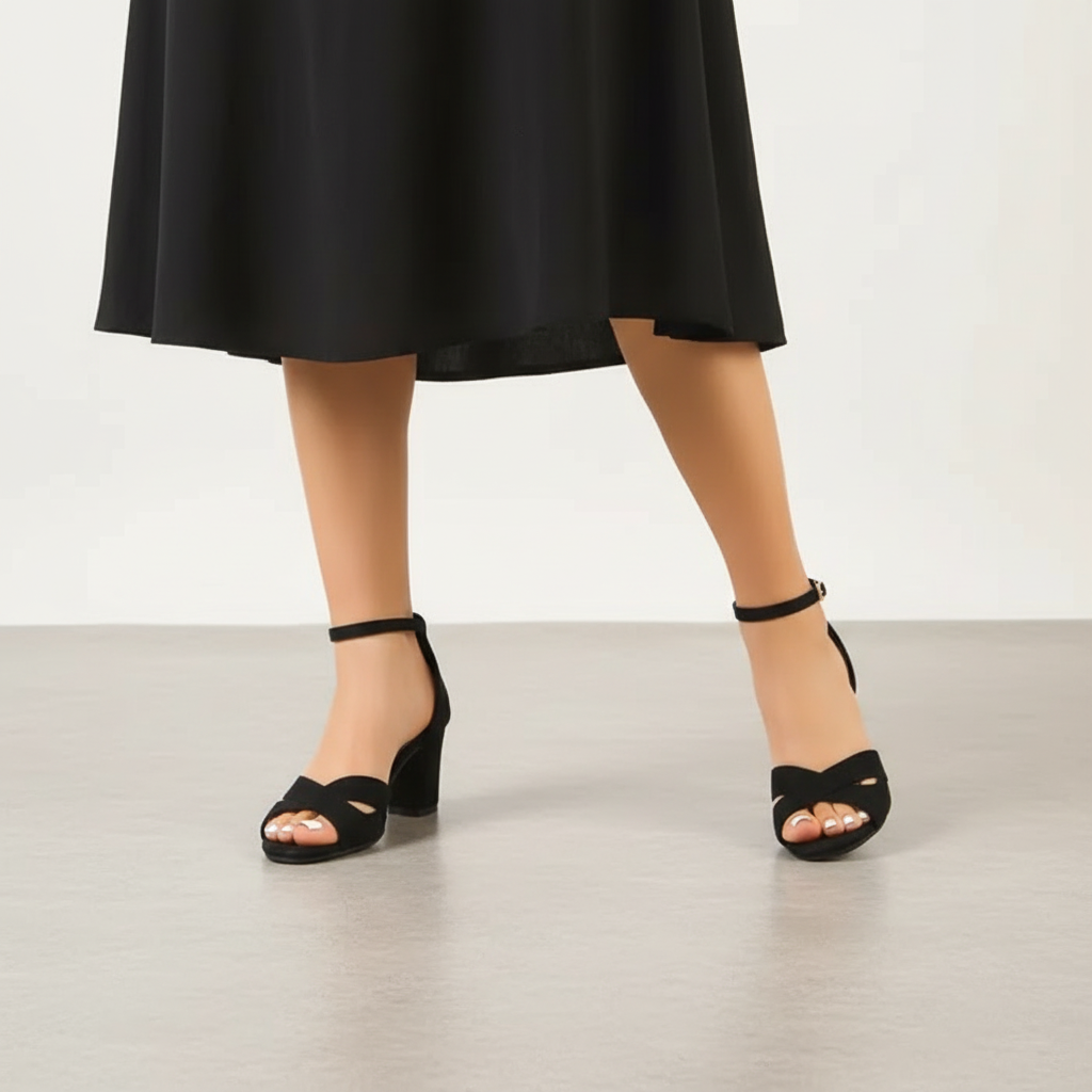 Open Toe Cross Strap Ankle Strap Block Heel Sandals